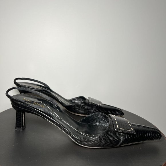 Kate Spade Pointed Toe Kitten Heels with Square Bow, size 7.5 - Picture 3 of 5